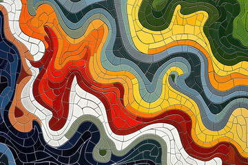 Obraz premium Vibrant abstract mosaic pattern with colorful swirling lines and shapes