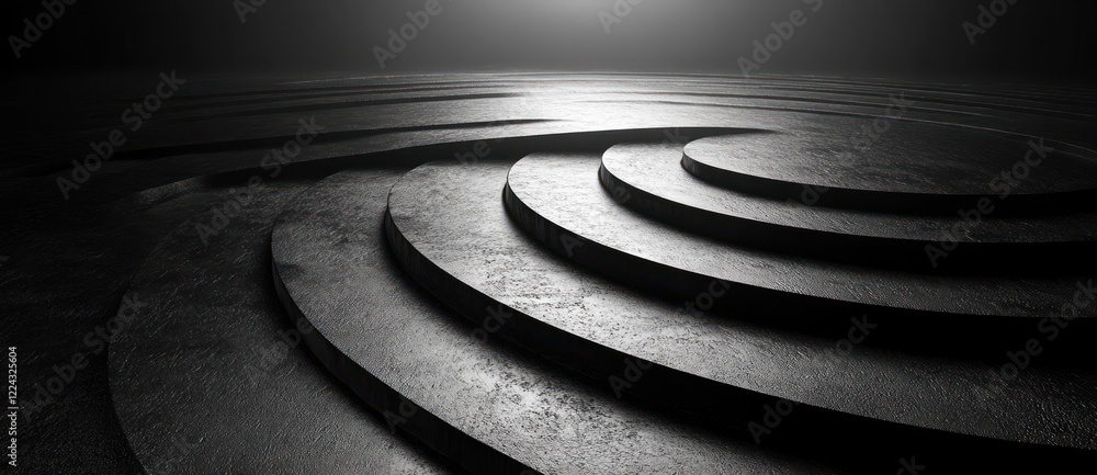 Poster abstract monochrome swirl with concentric circles and textured gradients