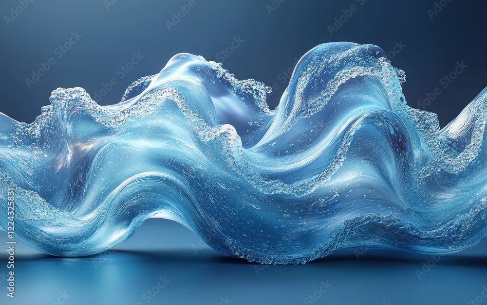 Poster blue liquid wave flowing motion background 3d rendering smooth abstract art