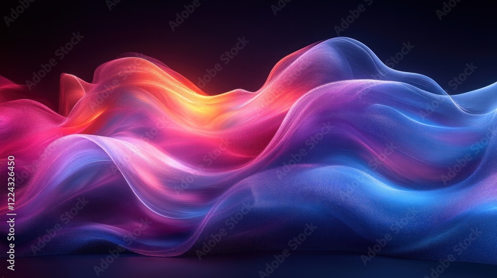 Poster futuristic abstract design with iridescent colors and smooth curves in minimalist black background