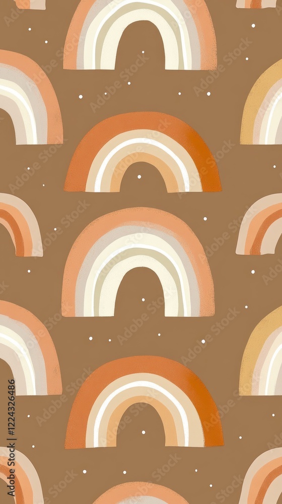 Poster delightful small rainbows adorn a warm earthy backdrop, creating a seamless pattern that evokes feel