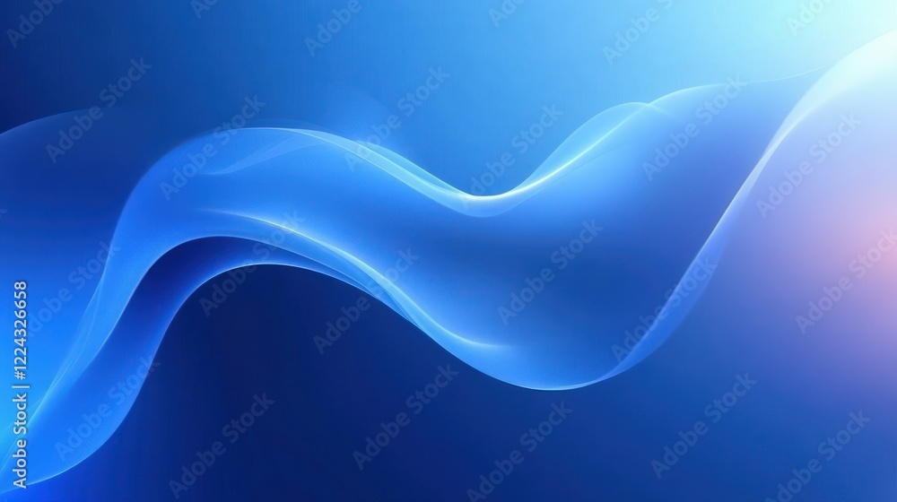 Poster abstract blue gradient background with glowing wavy lines in smooth neon light