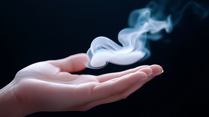 Ethereal Smoke Rising From a Hand Against a Dark Background