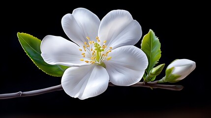 Delicate White Flower Blossom on Branch Close Up Macro Photography
