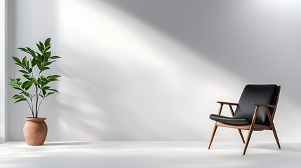 Modern Minimalist Interior Design With Armchair and Potted Plant