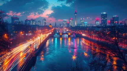 Night Lights Reflecting on the River