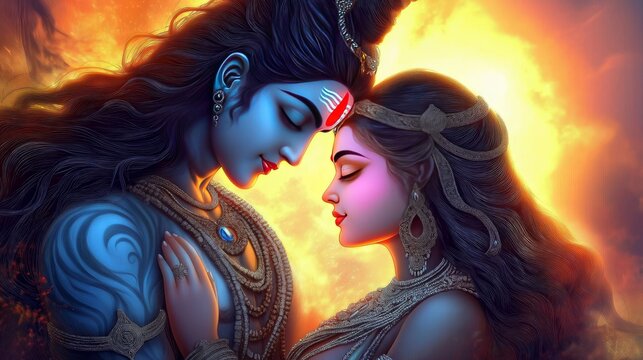 Romantic depiction of lord shiva and goddess parvati in an intimate moment