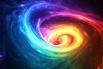 Vibrant swirling galaxy with colorful nebula, cosmic energy, and stars in a dark space background