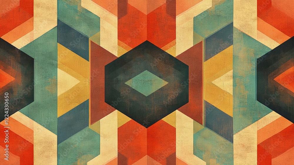 Poster geometric mosaic pattern with a modern color scheme and bold symmetry.