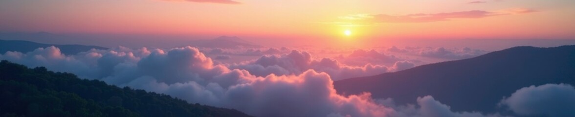 Obraz premium Softly glowing clouds float across a serene valley at dusk, light, peaceful, warm