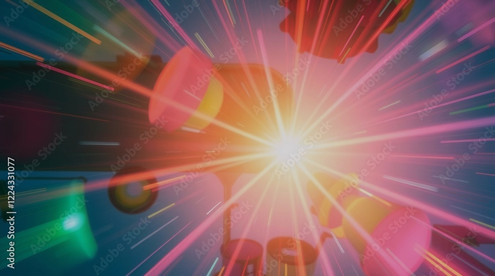 Aufkleber a colorful, abstract image of a bright light shining through a bunch of different colored objects. s