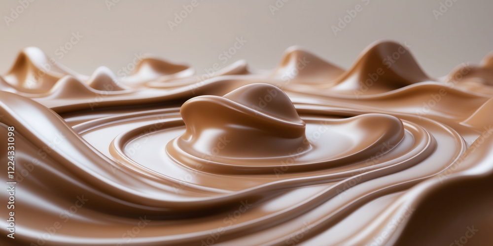 Poster a chocolate wave with a chocolate blob in the middle. the chocolate wave is very smooth and has a ve