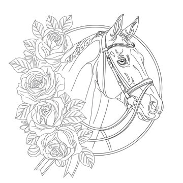 recommend clip art: horse with flowers line art coloring page  
