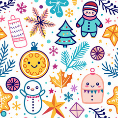 Fototapeta premium Cheerful Christmas seamless pattern. (1)