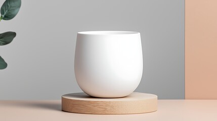 Simple White Ceramic Mug On Wooden Display