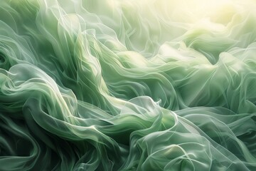Abstract green tulle fabric background, with soft light and shadows. AI generative. .