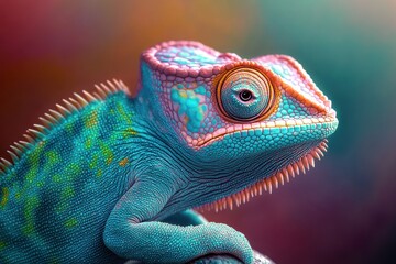 Fototapeta premium Chameleon Close Up Colorful Eye Scales Hyper-Realistic Digital Painting Wildlife Reptile Animal