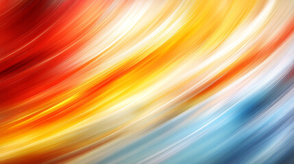 Obraz premium Vibrant abstract image with swirling diagonal lines transitioning from red and yellow to blue, creating a dynamic, fluid feel