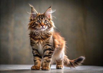 Obraz premium Adorable Brown Tabby Maine Coon Kitten Side Profile, Isolated on White