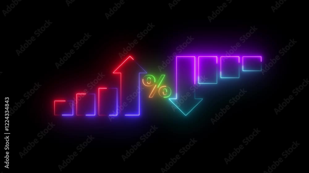 Poster up and down arrow with start up arrow with percentage. 4k.quality and cost control concept animation