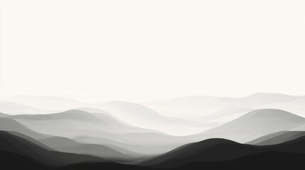 Abstract grayscale landscape, misty mountains, rolling hills, serene, peaceful.