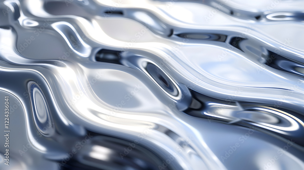 Aufkleber abstract image of fluid, reflective waves creating a smooth, metallic texture.