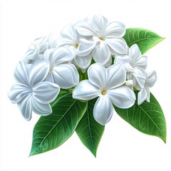 Fototapeta premium Elegant white jasmine flowers with green leaves on a white background floral illustration