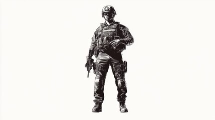 Fototapeta premium Armed soldier standing in tactical gear.