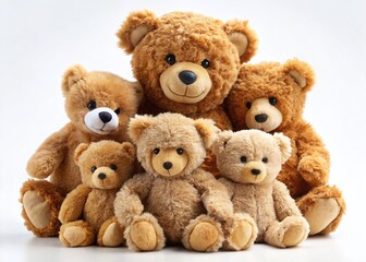 Fototapeta premium Adorable Family of Five Bears Embracing, White Background, Studio Shot, Wildlife Photography