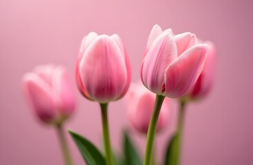 Fototapeta premium Beautiful delicate pink tulip flowers on a pink background. Space for text or advertising