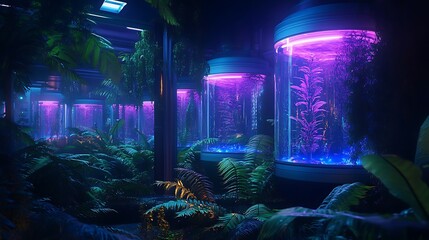 Obraz premium Neon Jungle: A Futuristic Greenhouse