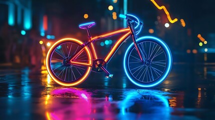 Fototapeta premium A bicycle with glowing wheels in vibrant neon colors high quality 