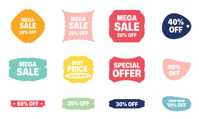 Price for sale sticker vintage Label badge  colorful with text tag shopping promotion shapes announcement 
