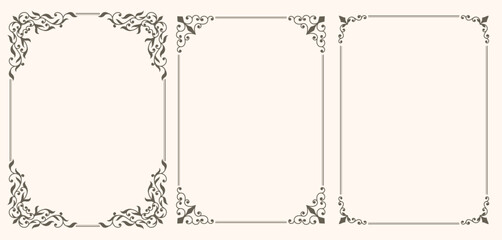 Set of decorative floral frames with curls