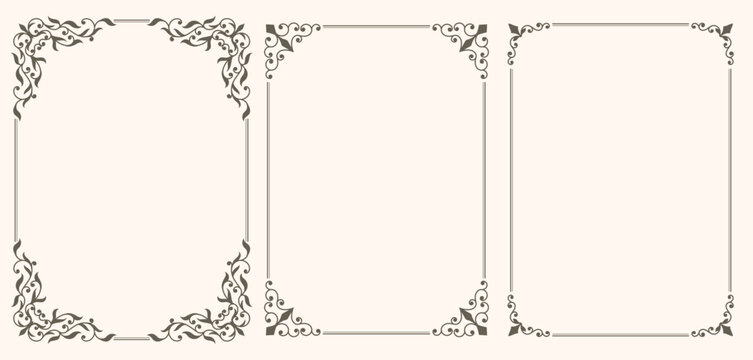 Set of decorative floral frames with curls