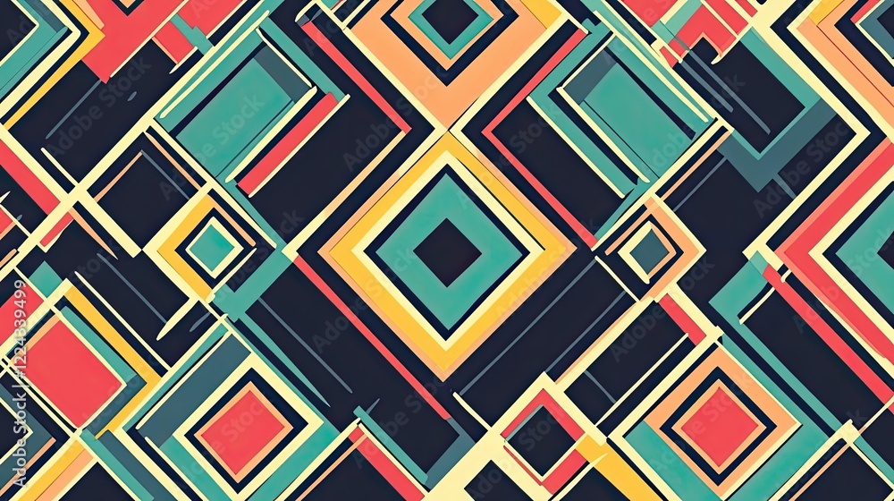 Poster minimalist geometric seamless pattern with clean lines and bold colors.