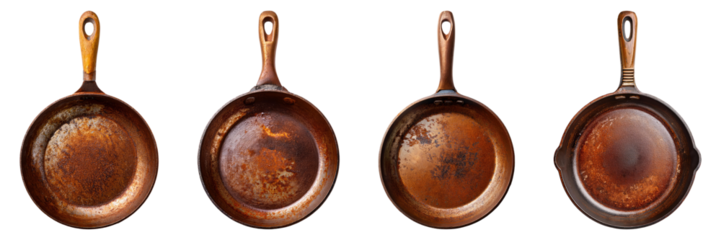 Old rusty pan, isolated on transparent background, PNG set

