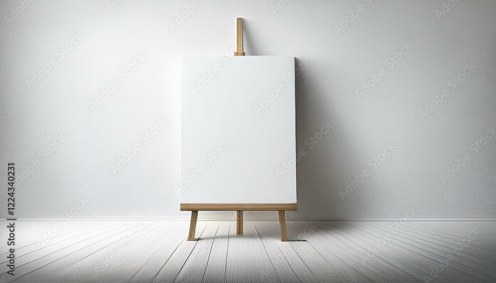 Poster empty canvas board in white room. generated image
