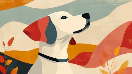 Minimalist dog in colorful abstract setting for modern art and design