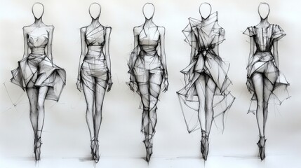 Minimal and avant garde fashion sketches showcasing modern design inspiration for creative projects