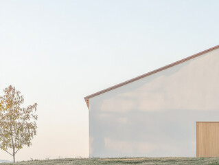 Modern architectural design of a simple white building under a clear sky