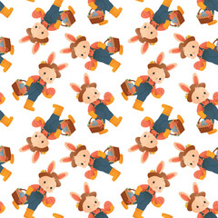 ester pattern, bunnies, bow, flowers, eggs, vector