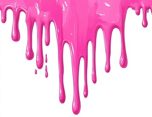Pink paint dripping down, isolated on white background. (1)