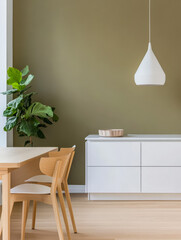 Fototapeta premium Bright and modern dining area with minimalist decor and indoor plants