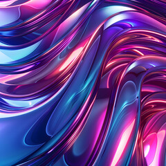 A vibrant, abstract design featuring flowing waves of purple and blue hues.