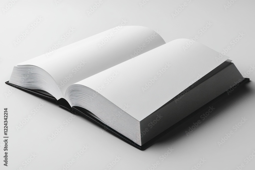 Poster an open blank booklet mockup rests on a smooth, empty background. the pages are pristine, offering a