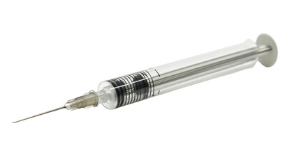 Fototapeta premium A close-up view of a medical syringe lying on a sterile surface, ready for vaccination purposes