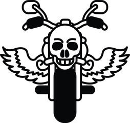 A skull is on a motorcycle with wings