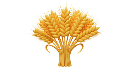 Golden Wheat Sheaf 3D Render Illustration isolated on white background. Generative AI