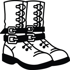 The image is of a pair of boots with straps and buckles